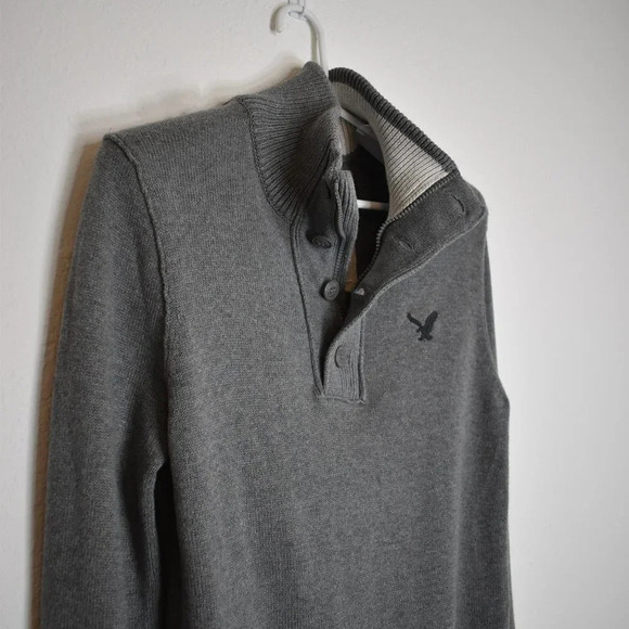 American Eagle Mens Sz S Classic Fit Quarter Zip Button Pullover Sweater Cotton - Picture 5 of 16